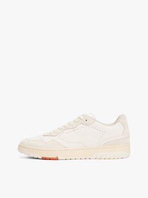 white leather logo basketball trainers for men tommy hilfiger