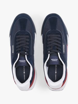 blue retro suede mix trainers for men tommy hilfiger