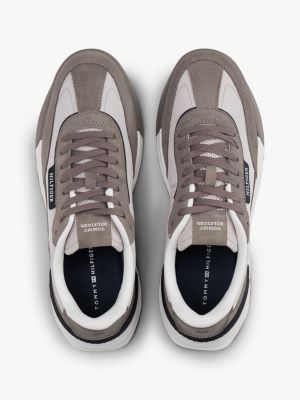 grey retro suede mix trainers for men tommy hilfiger