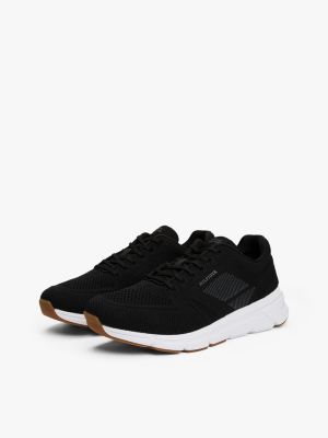 black hilfiger monotype logo knit runner trainers for men tommy hilfiger