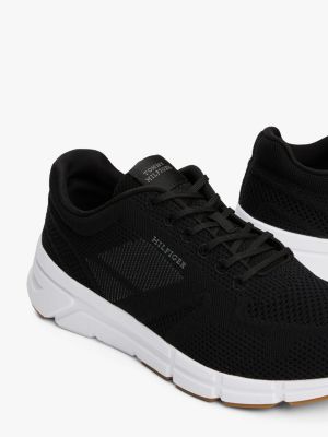black hilfiger monotype logo knit runner trainers for men tommy hilfiger