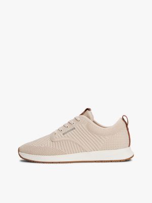 beige logo knit trainers for men tommy hilfiger