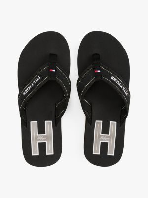 black hilfiger monotype padded strap flip-flops for men tommy hilfiger