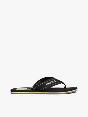 black hilfiger monotype padded strap flip-flops for men tommy hilfiger