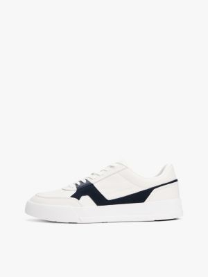 baskets en cuir à quartier contrasté blanc pour hommes tommy hilfiger