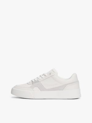 weiß basketball-ledersneaker mit kontrast-einsätzen für herren - tommy hilfiger