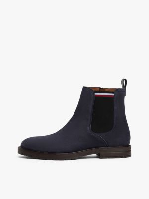 bottes chelsea crantées en daim bleu pour hommes tommy hilfiger
