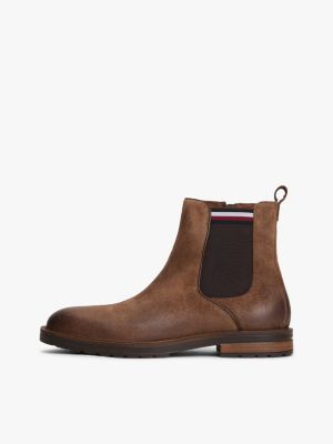brown cleat suede chelsea boots for men tommy hilfiger