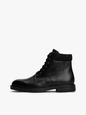 schwarz rutschhemmender lederstiefel mit filz-futter für herren - tommy hilfiger