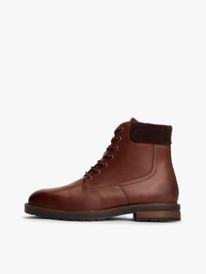 brown cleat leather felt lined boots for men tommy hilfiger