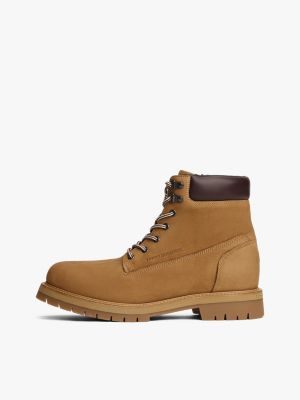 braun rutschhemmender schnürstiefel aus leder für herren - tommy hilfiger