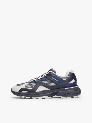 blue hilfiger monotype mixed texture chunky trainers for men tommy hilfiger