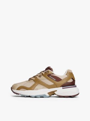 brown hilfiger monotype mixed texture chunky trainers for men tommy hilfiger
