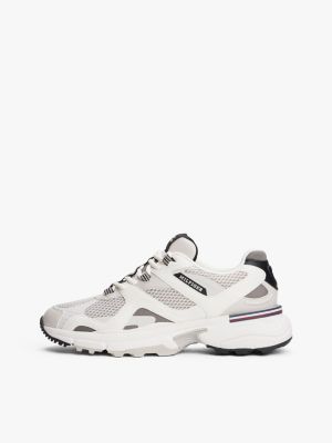 grey hilfiger monotype mixed texture chunky trainers for men tommy hilfiger