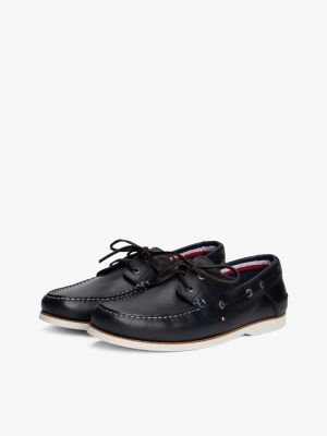 chaussures bateau en cuir à lacets bleu pour hommes tommy hilfiger