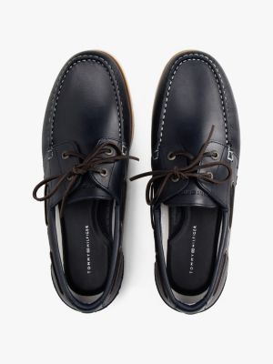 blue leather lace-up boat shoes for men tommy hilfiger