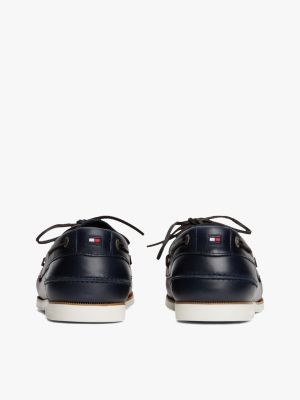 blue leather lace-up boat shoes for men tommy hilfiger