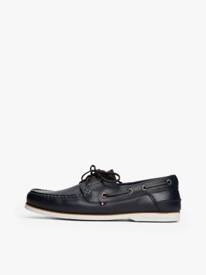 chaussures bateau en cuir à lacets bleu pour hommes tommy hilfiger