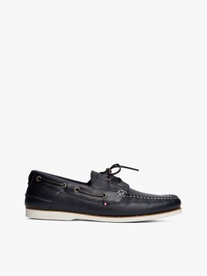 scarpe da barca stringate in pelle blue da uomini tommy hilfiger