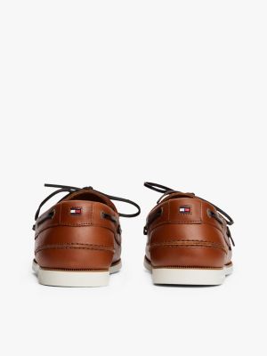 brown leather lace-up boat shoes for men tommy hilfiger