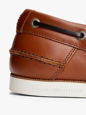 brown leather lace-up boat shoes for men tommy hilfiger