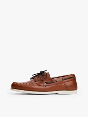 chaussures bateau en cuir à lacets marron pour hommes tommy hilfiger