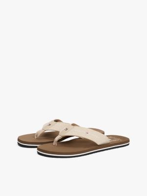 multi linen chambray logo flip-flops for men tommy hilfiger