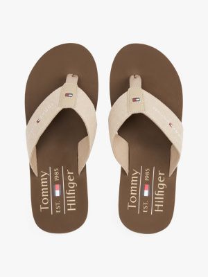 multi linen chambray logo flip-flops for men tommy hilfiger