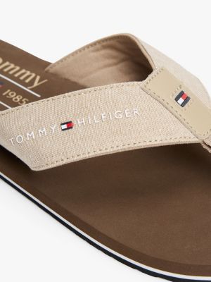 multi linen chambray logo flip-flops for men tommy hilfiger