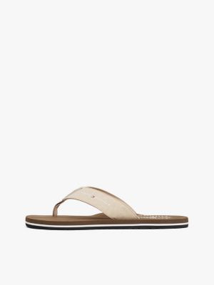 multi linen chambray logo flip-flops for men tommy hilfiger