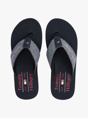 blue linen chambray logo flip-flops for men tommy hilfiger