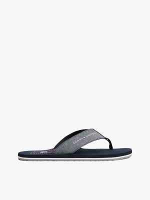 blue linen chambray logo flip-flops for men tommy hilfiger