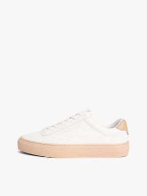 beige premium leather cupsole trainers for men tommy hilfiger