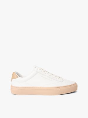 sneakers in pelle con suola preformata beige da uomini tommy hilfiger