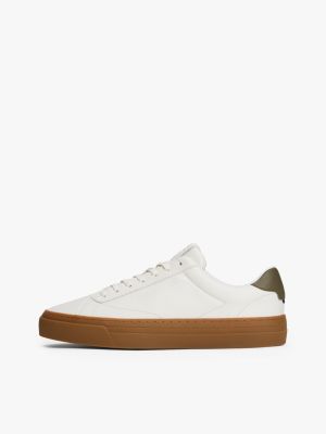 beige leather cupsole trainers for men tommy hilfiger