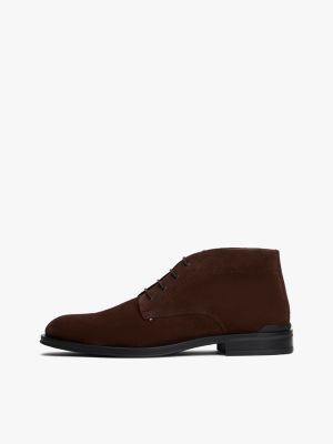 brown suede lace-up boots for men tommy hilfiger