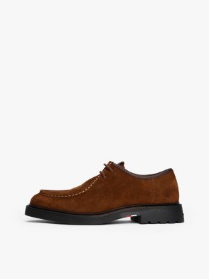 brown lightweight suede moc toe shoes for men tommy hilfiger