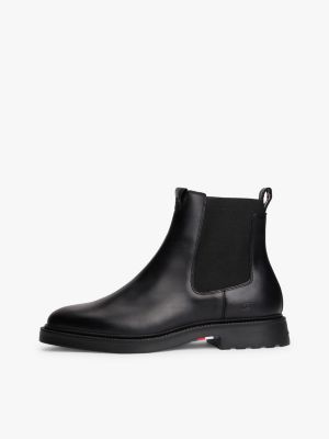 black lightweight leather chelsea boots for men tommy hilfiger