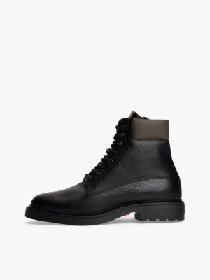 black lightweight water repellent leather boots for men tommy hilfiger