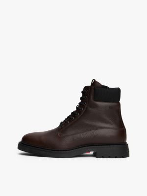 brown lightweight water repellent leather boots for men tommy hilfiger