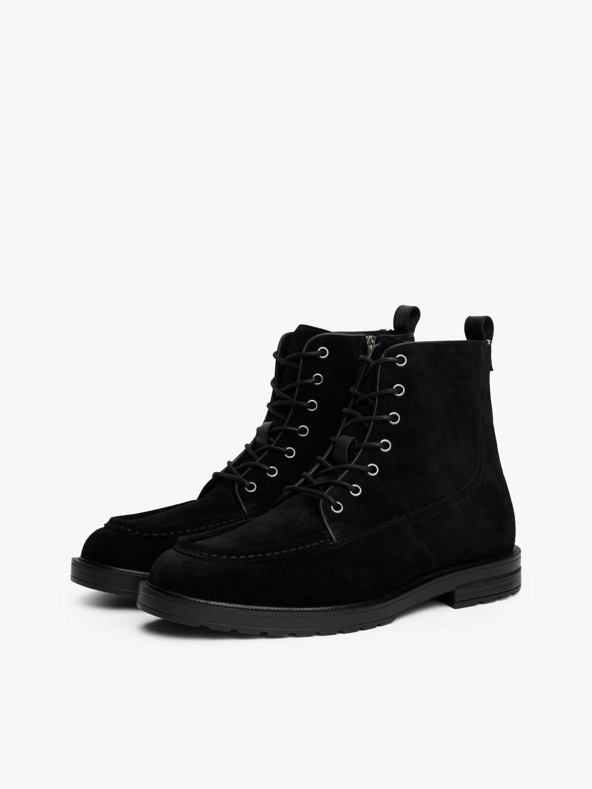 Suede Warm Lined Cleat Moc Toe Boots — Black