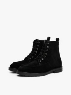 Suede Warm Lined Cleat Moc Toe Boots — Black 2