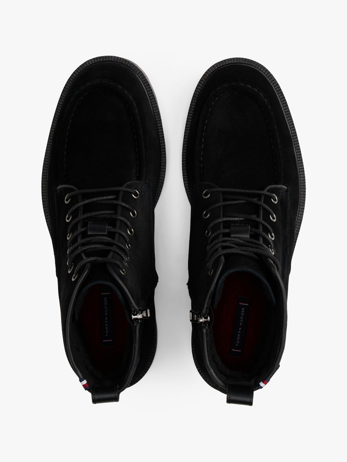 Suede Warm Lined Cleat Moc Toe Boots — Black