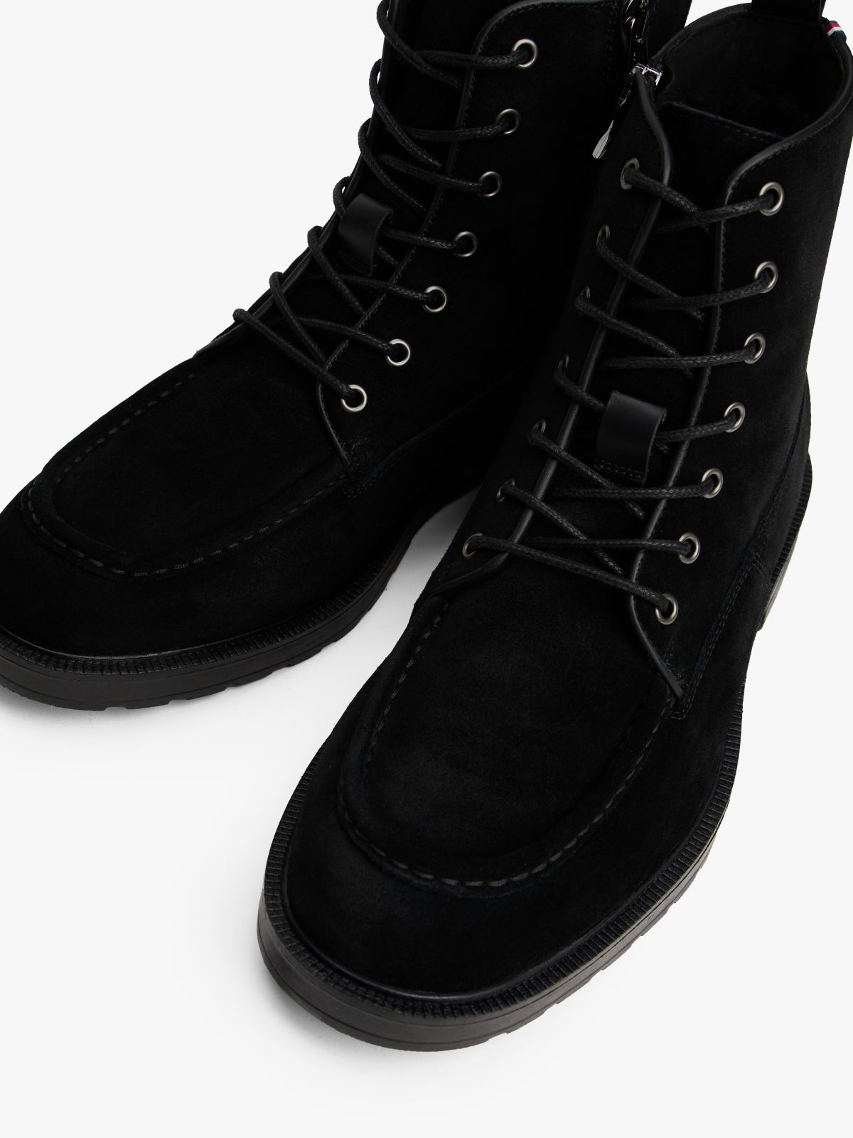 Suede Warm Lined Cleat Moc Toe Boots — Black