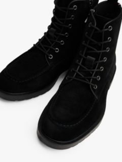Suede Warm Lined Cleat Moc Toe Boots — Black 6