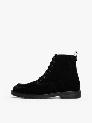 schwarz rutschhemmender wildlederstiefel mit moc toe für herren - tommy hilfiger
