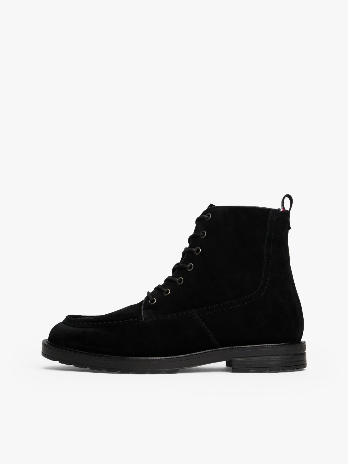 Suede Warm Lined Cleat Moc Toe Boots — Black