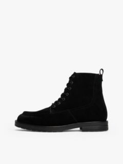 Suede Warm Lined Cleat Moc Toe Boots — Black 7