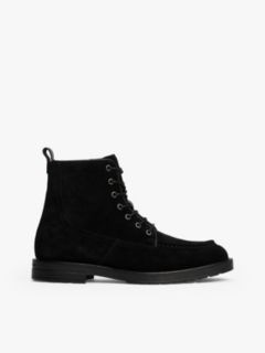Suede Warm Lined Cleat Moc Toe Boots — Black 1