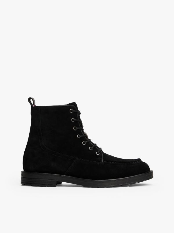 Suede Warm Lined Cleat Moc Toe Boots — Black